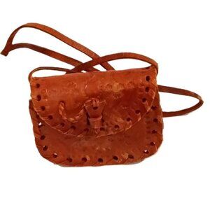 Vintage‎ Small Handmade Brown Leather Crossbody Purse w/ Toggle Fastener